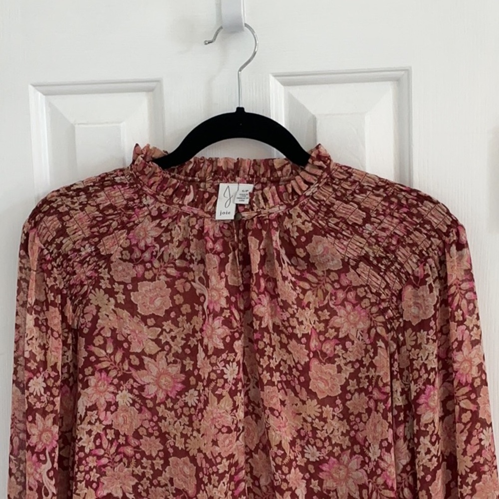 NWOT Joie Multicolor Floral Ruffled Mock-Neck Blouse